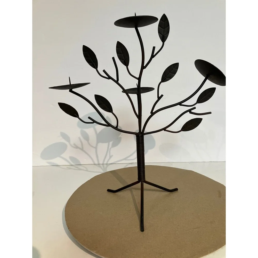 Unbranded Tree Candelabra Home Decor Brown Excellent Wrought Iron Leaf 4-Light